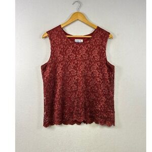 BFA Classics Lace Shell Top Womens 12 Burgundy Red Excellent Sleeveless Floral‎